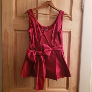 Ann Taylor Cotton with Spandex Sleeveless Bow Waist Top Blouse Red 2